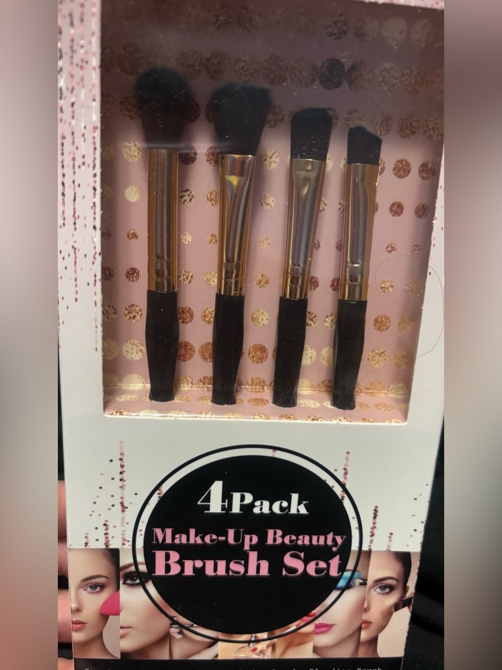 Make-Up Beauty Brush Set - Black & Gold (4 Pack)